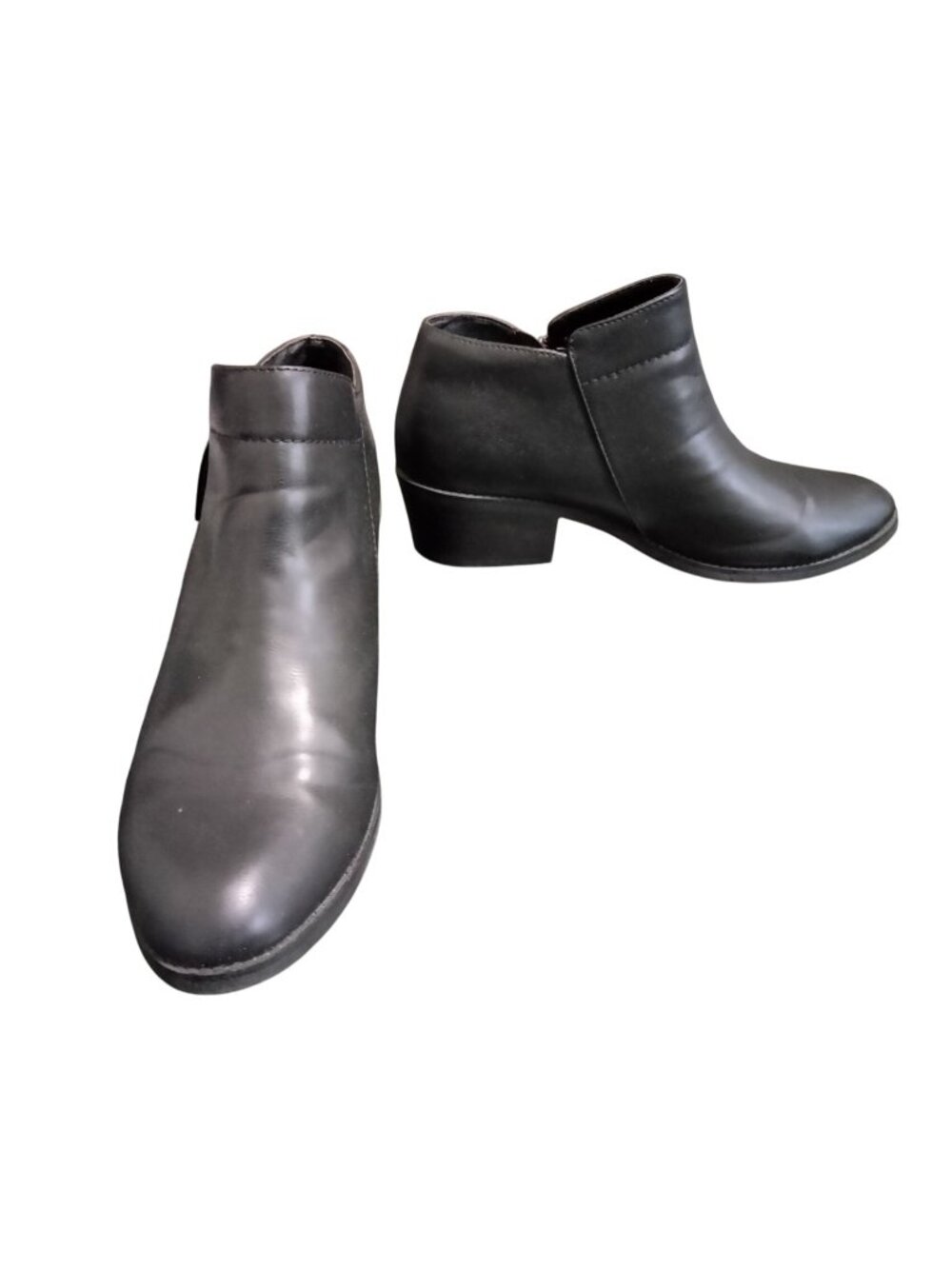 Time And Tru Size 11 Ankle Boots Black Faux Leather Side Zip Closure Low Block